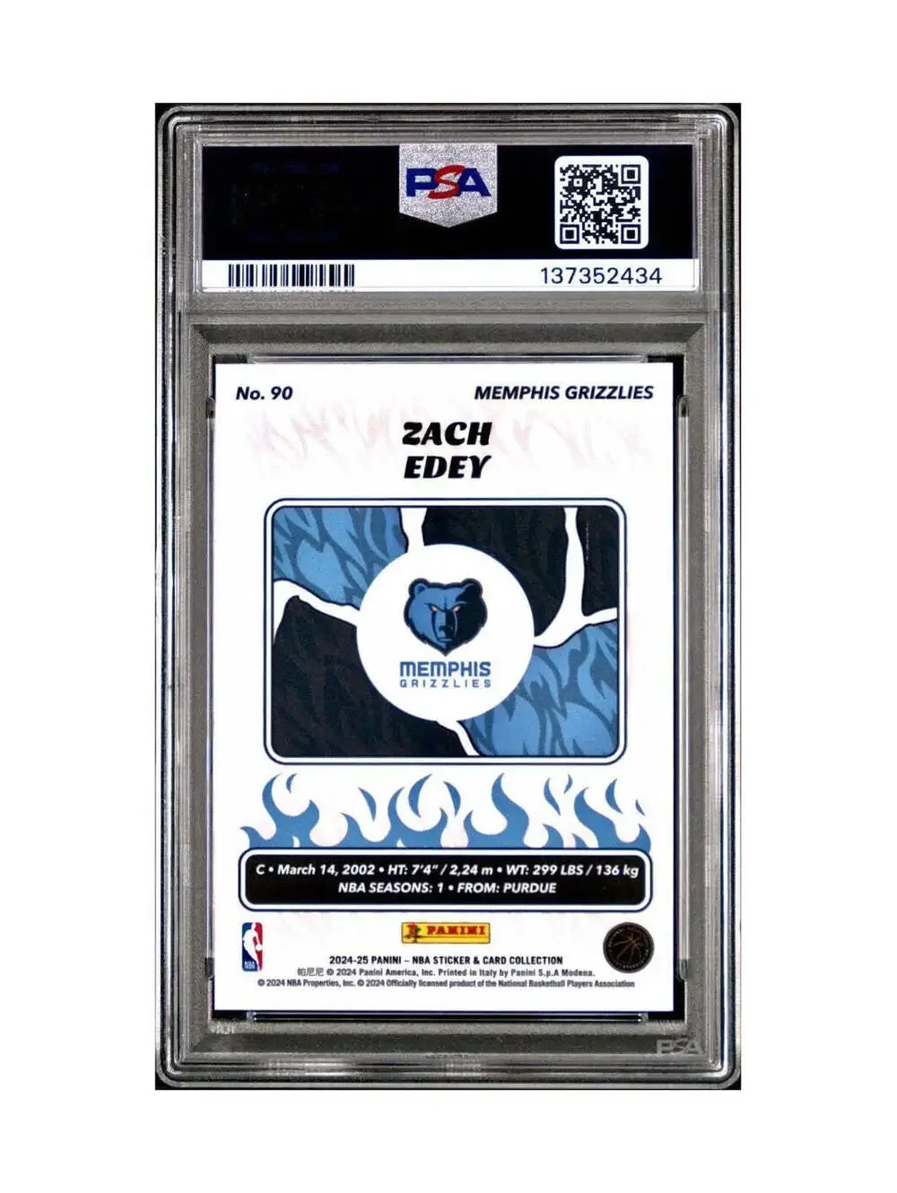 Zach Edey Rookie 2024-25 Panini NBA #90 Sticker 23/215 Blue Foil PSA 7 NM